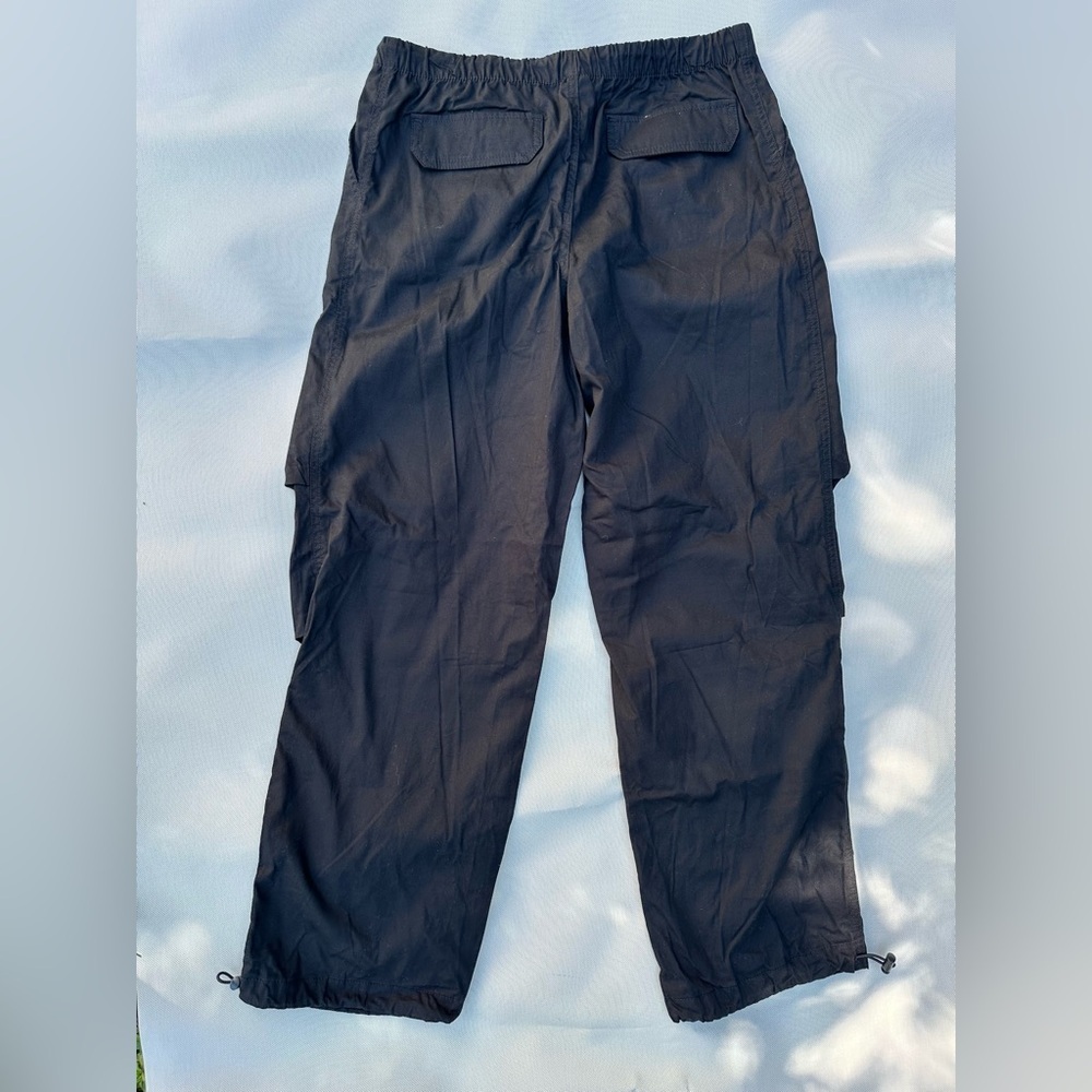 Women's Black Cargo Pants with Drawstring Waist - Picture 2 of 10